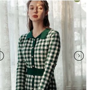 NWT Simple  Retro Green Plaid Knit dress